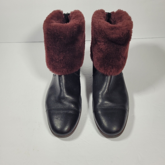 Ugg Inez Black Leather Boots with Wine Cuff - Picture 2 of 8